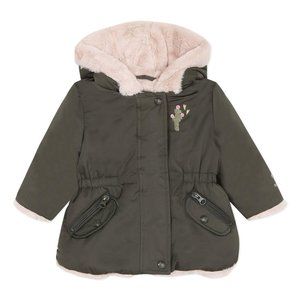 Catimini Paris Girls Green Coat with Pink Faux Fur / Size 18 Months Baby Jacket